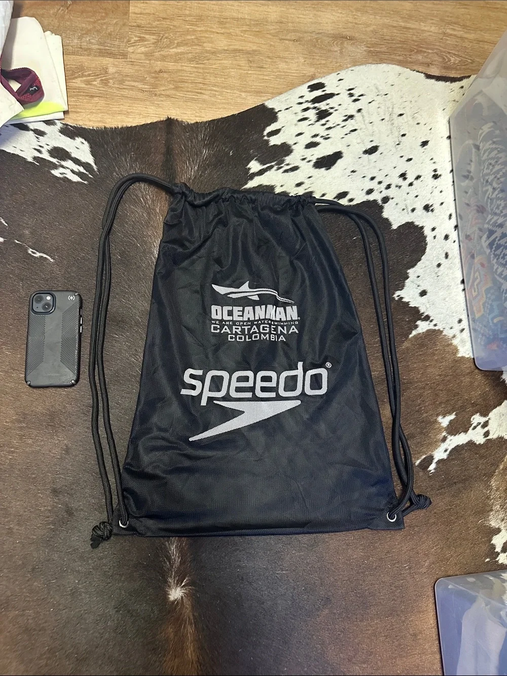 Speedo Black Drawstring Swim Sack with White Logos
